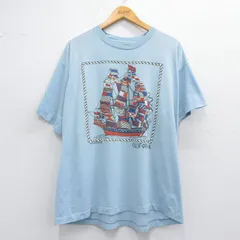XL/古着 半袖 ビンテージ Tシャツ メンズ 80s 船 カリフォルニア クルーネック 薄紺 ネイビー 25may19 中古