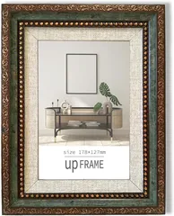 upFRAME アンティーク風 写真立て おしゃれ フォトフレーム 額縁 御洒落 樹脂製 置き掛け兼用 レトロ ヴィンテージ 壁掛け 卓上 縦横兼用(Green,  2L版)