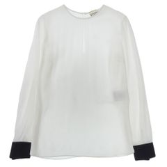 SAINT LAURENT サンローラン by Hedi Slimane エディ期 バイカラー プルオーバーブラウス トップス レディース ホワイト 黒 34 2016SS