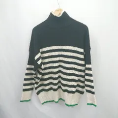 ◇ LOWRYS FARM ハイネック　ボーダー柄　秋冬向け　カジュアル 長袖 セーター サイズF ブラック系 レディース E  【1506300027949】