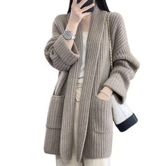 ロング 厚手 ロングカーディガン レディース 長袖 ニット アウター カーディガン コート 秋冬 ロングカーディガン セーター 羽織り ゆったり コーディガン ポケット付き