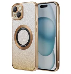 iPhone 15 plus 用 ケース キラキラペーパー付き マグネット搭載 iPhone15 Plus ケース MagSafe対応 黄ばみなし 耐衝撃 米軍MIL規格取得 ワイヤレス充電 ストラップホール付き（6.7インチ）対応 (ゴールド)
