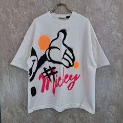 ZARA ザラ Disney ディズニー ミッキーマウス バックプリント ビッググラフィックプリント 切りっぱなし スプレーアート ビッグシルエット ホワイト　白 M スウェットTシャツ