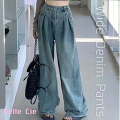 ワイドパンツ デニム デニムパンツ バギー レディース ワイド フレア ジーンズ パンツ ジーパン かっこいい カジュアル ゆったり ダンス ヒップホップ かわいい ルーズ ウォッシュ加工 韓国ファッション ブランド ブルー 太い ストリートファッション