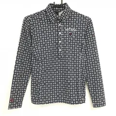 【美品】ゾーイ 長袖ポロシャツ ネイビー×白 スクエア柄 胸元ロゴ レディース 36(S) ゴルフウェア ZOY