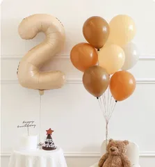 【 くすみ カラー 32inch ナンバー バルーン ＆風船 ７個セット 】 お誕生日 飾り付け   記念日　Happy Birthday パーティー のための誕生日バルーン 誕生日装飾 デコレーション風船セット HarunHarun  記念日　大人飾り　1歳