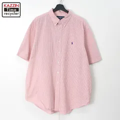 00s RALPH LAUREN ストライプ柄 ボタンダウン シアサッカー 半袖シャツ メンズ 表記XXLサイズ