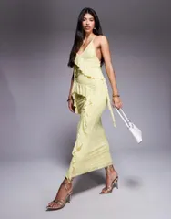 【送料無料】 エイソス レディース ワンピース トップス ASOS DESIGN ruffle strappy maxi dress in french vanilla burnout Yellow