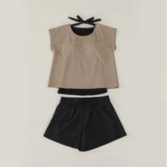 ☆ ライトブラウン ☆ M ☆ 水着 レディース 体型カバー 水着 体型カバー 半袖 ラッシュガード セパレート スイムウェア ショートパンツ 女性 女子 シンプル バックリボン おしゃれ オシャレ 通気性 トップス かわいい 可愛い 紫外線対策 ジム 水泳