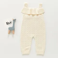 ☆ アイボリー ☆ 66cm ☆ サロペット キッズ ベビー 女フリル ニット サロペット ベビー フリル ニット キッズ 子供 子ども ロンパース オールインワン オーバーオール 子供服 女の子 春 秋 冬 ベビー服 パンツ かわいい 可愛い