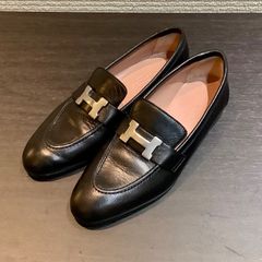 エルメス HERMES コンスタンス モカシン パリ ローファー シューズ レザー 黒 ブラック シルバー [34.5] 約22cm E528/E44/T75