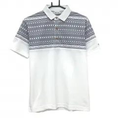 【美品】アディダス 半袖ポロシャツ 白×ダークネイビー 上部ギザギザ柄 メンズ M/M ゴルフウェア adidas