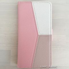 iPhone 14 / 13 ケース スマホ 手帳型 ピンク ストラップ付き カードケース トリプルカラー トリカラー アイフォン アイホン