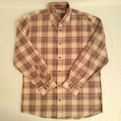 Hush Puppies 長袖シャツ Mサイズ チェック ブラウン オレンジ イエロー ホワイト 綿 コットン 日焼け対策 紫外線対策 冷房対策 AIG7-13E
