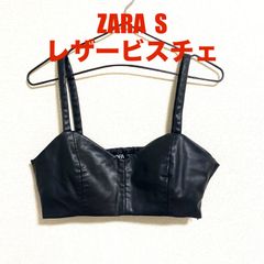 ZARA レザー ビスチェ 黒 S トップス ポリエステル サイドジップ