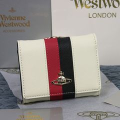 美品 未使用　Vivienne Westwood ヴィヴィアンウエストウッド ショートウォレット　クロスパターン　牛革財布  カード入れ小銭入れ　気質 レディース可愛いウォレット 折りたたみ財布　13153　ホワイトストライプ　三つ折りたたみ財布