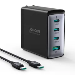 【新品】JOYROOM 100W GaN 3C1A 急速充電器 TCG04 ― USB-Cケーブル付きのPD対応4ポートACアダプター