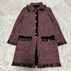 伊太利屋 千鳥格子柄 ロングコート ファー ニット 花型ボタン 派手