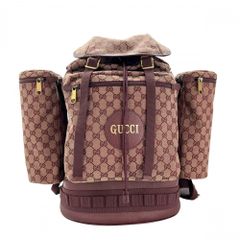 グッチ リュック メンズ バックパック GGキャンバス GUCCI 562911 ボルドー ゴールド金具 美品【中古品】