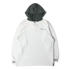 Champion vintage チャンピオン ヴィンテージ Tシャツ アッシュグレー サイズ:L | 90s 青タグ フード付き ヘンリーネック ロングスリーブ Tシャツ | USA製 | トップス カットソー 長袖 | 90年代 古着 【メンズ】【中古】