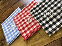 播州織 コットンギンガム mulberryロゴ刺繍ハンカチ