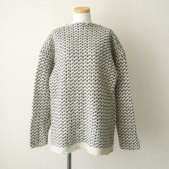 セーター ウール NORSK ULL 厚手 総柄 オフホワイト バーズアイ ハウンドトゥース 古着【UR-0636】