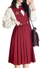 ジャンパースカート ハイウエスト ロング ワンピース レディース 学生服 制服 プリーツ [Sharphon] スカート jk 女装