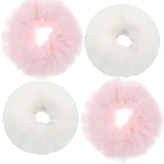 シュシ ュ 髪飾り 、シュ シュ 小さめ、大人 髪飾り、ふわふわで可愛い 、ヘアアクセサリー 、ナチュラルふわふわ 、ファーボール、 シュシュ セット、ファー (白+ピンク)