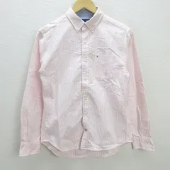 C■トミーヒルフィガー/TOMMY HILFIGER CUSTOM FIT ストライプ柄 ボタンダウン 長袖シャツ【S/P】ピンク/MENS■129【中古】■