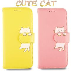 arrows We ケース 手帳型 ねこ 猫 ネコ F-51B カバー F51B ピンク イエロー 桃色 黄色 FCG01 レザー A101FC 革 安い 送料無料 富士通 アローズウィー スマホケース