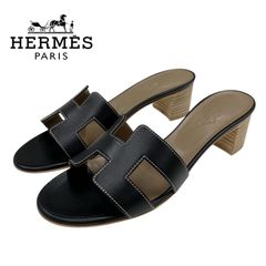 エルメス HERMES オアジス サンダル 靴 シューズ レザー ブラック 黒 未使用 ミュール