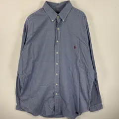 古着 ラルフローレン RALPH LAUREN 長袖シャツ ボタンダウンシャツ ワンポイント ロゴ 刺繍 大きいサイズ XLT  ブルー系 チェック メンズ