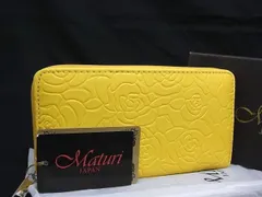 ■美品■ Maturi JAPAN マトゥーリジャパン レザー エンボス ローズ バラ柄 ラウンドファスナー 長財布 ウォレット イエロー系 DK2214