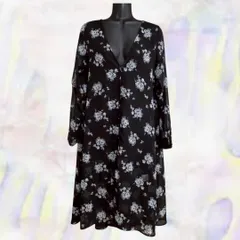 INGNI　イング　ワンピース　ブラック　レディース　長袖　透け感　羽織　深Vネック　花柄　羽織　チュール　ひざ丈　フレア