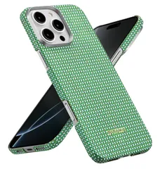 「PITAKA」 iPhone16 Pro Max用ケース 極薄 アラミド繊維製 MagSafe対応 超極薄・超軽量 カーボン風 ワイヤレス充電対応 （Forest Green 森）