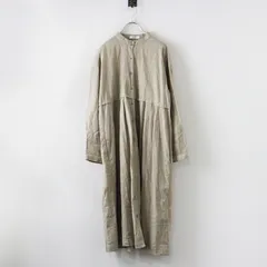 ニコアンド niko and コットン タック プリーツワンピース/ベージュ ドレス バンドカラー ロング フレア マキシ丈 長袖【2400014466409】