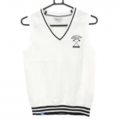 アディダス ニットベスト 白×ダークネイビー 胸元刺しゅう Vネック コットン100％ レディース L/G ゴルフウェア adidas