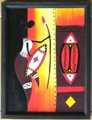 木彫り彫刻画☆アフリカン・アート≪40×30≫０８