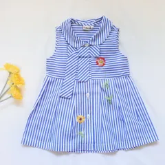 NINH KHUONG　ストライプ柄刺繍シャツワンピース 80〜90cm