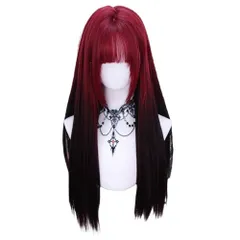 【在庫処分】お祭り レディース イベント ハロウィンwig コスチューム かつら ミックスカラー 耐熱ウィッグ 混色 仮装 コスプレ (赤黒色) 紺黒 黒赤 ストレート ロングウィッグ グラデーション 原宿渋谷系 ゴシックウィッグ