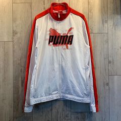 PUMA SPAIN トラックジャケット ジャージ ビッグロゴ ピューマプリント ジャンピングプーマ ジャンピングキャット バイカラー ホワイト/レッド【メンズL】