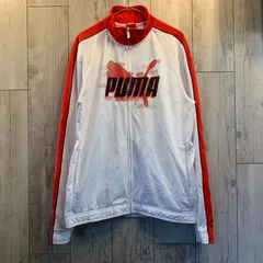 PUMA SPAIN トラックジャケット ジャージ ビッグロゴ ピューマプリント ジャンピングプーマ ジャンピングキャット バイカラー ホワイト/レッド【メンズL】