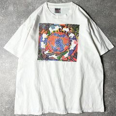 90s USA製 アニマル アート プリント 半袖 Tシャツ XL / 90年代 アメリカ製 オールド シングル ステッチ ホワイト ゾウ ラクダ