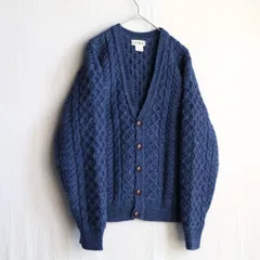 アイルランド製 80s L.L.Bean アラン ニット カーディガン / M ウール ネイビー USA ビンテージ K4-12047-9607