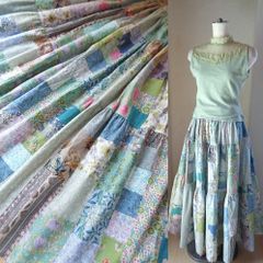 絵画なパッチワーク♥Herb Garden♥超ボリューム♥ティアードギャザースカート♥マキシ丈