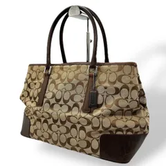 良品 1040 Coach トートバッグ シグネチャー キャンバス レザー 茶