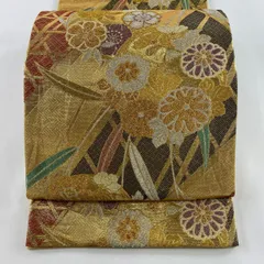 袋帯 秀品 振袖向き 花丸文 枝垂桜 金銀糸 箔 金色 六通 正絹 【中古】