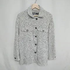 ◇ ⊇ ZARA ザラ カットオフ 長袖 ツイードジャケット サイズS ホワイト系 レディース E  【1409100036404】