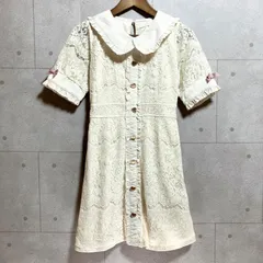 LIZ LISA リズリサ リボンブローチワンピース ミニ 半袖 ハートボタン フリル プリーツ 地雷 ロリータ 量産 アイボリー レディース SG267-12