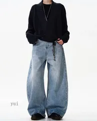 カーブ デニムパンツ ジーンズ メンズ ゆったり ワイドデニム 体型カバー シンプル 着回し 脚長効果 ボトムス 大人カジュアル xzzhang145